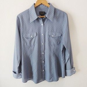 Pendleton Womens Size 14 Blue Polka Dot Button Down Long Sleeve Top Pockets